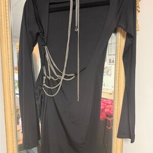 Sauce Handmade Laguna Beach Black Chain Back Mini Dress – Size Small